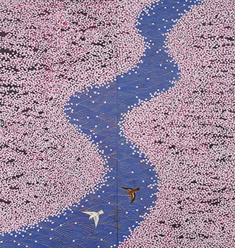 Hiramatsu Reiji (né en 1941), Giverny, l’étang de Monet, couleurs de printemps, 2015. Nihonga, 179,9 x 170 cm (diptyque). Giverny, musée des impressionnismes, MDIG 2018.1.1. © Hiramatsu Reiji. © Giverny, musée des impressionnismes.