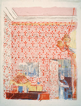 Edouard Vuillard, Paysages et intérieurs, planche Intérieur aux tentures roses I, 1896-1899. Lithographie en cinq couleurs sur Chine volant, © Paris Musées / Petit Palais.
