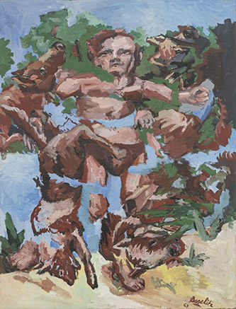 Georg Baselitz, B für Larry [B pour Larry], 1967. Huile sur toile, 250 × 190 cm. Collection particulière. © Georg Baselitz, 2021. Photo Jon Etter.