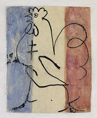 Pablo Picasso, Coq tricolore à la croix de Lorraine, 1945. Paris, musée national Picasso – Paris. Photo © RMN-Grand Palais (Musée national Picasso-Paris) / image RMN-GP © Succession Picasso 2021.