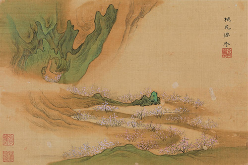 Gao Jian (1635-1713), Paysages inspirés des poèmes de Tao Yuanming (feuille n°1), non daté. Encre et couleurs sur soie, 14 x 20,8 cm. Collection Chih Lo Lou. © Musée d’art de Hong Kong.