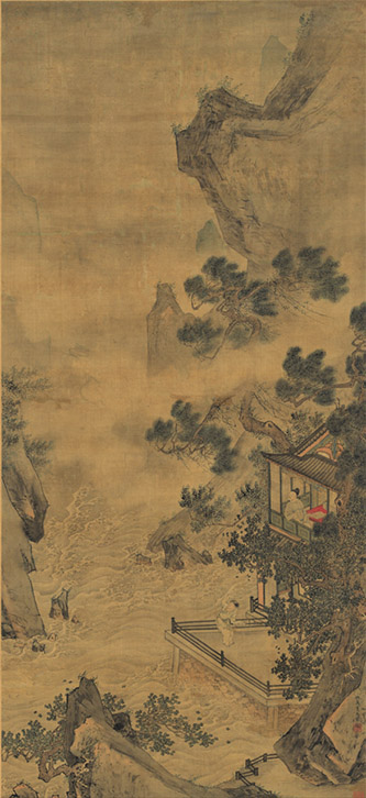 Qiu Ying (v. 1494-v. 1552), L’Éveil du dragon au printemps, non daté. Encre et couleurs sur soie. 119,4 x 54,5 cm. Collection Chih Lo Lou. © Musée d’art de Hong Kong.
