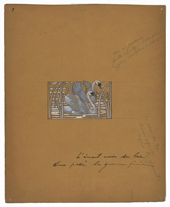 René Lalique, Dessin de plaque de cou « Cygnes », vers 1900, Paris, Fonds Van Cleef & Arpels sur la Culture Joaillière.
