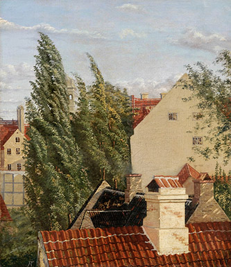 Frederik Rohde (Copenhague 1816 – 1886 Copenhague), Toits. Huile sur toile. 25,4 x 22,2 cm. Fondation Custodia, Collection Frits Lugt, Paris, inv. 2014-S.41.