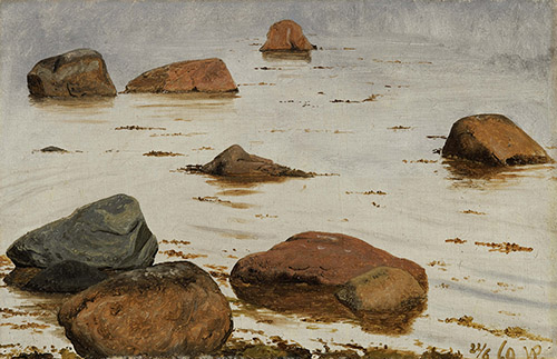 Vilhelm Kyhn (Copenhague 1819 – 1903 Copenhague), Rochers à marée basse, 1860. Huile sur toile. 26,4 x 40,8 cm. Fondation Custodia, Collection Frits Lugt, Paris, inv. 2012-S.17.