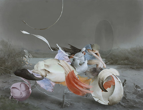 Fu Site, Storm is coming, 2021. Acrylique sur toile, 90 x 116 cm.  © Fu Site, courtesy PARIS-B.