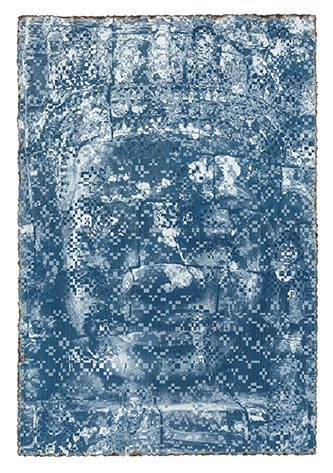 Dinh Q. Lê, Splendor and Darkness (STPI) #26, 2017. Cyanotype on Stonehenge paper; cut, weaved and burnt, with acid-free double-sided tape and linen tape, 207.5 x 139.5 cm. © Dinh Q. Lê / STPI. Photo courtesy of the Artist and STPI.