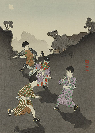 Miyagawa Shuntei, Coutumes et manières des enfants : Kageya tôrokuji, Vers 1897. © Machida City Museum of Graphic Arts.