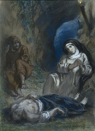 Eugène Delacroix (1798-1863), La dernière scène de Lélia de George Sand, XIXe siècle, pastel 24 x 18 cm, Paris, Musée de la Vie romantique. © Musée de la Vie romantique / Roger –Viollet.