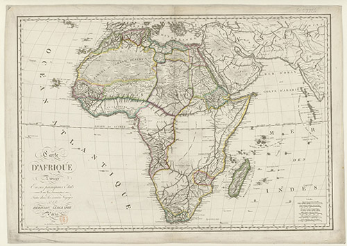Carte d’Afrique divisée en ses principaux états avec les découvertes faites dans les derniers voyages par Eustache Hérisson, 1820. BnF, département des Cartes et Plans. ©BnF.