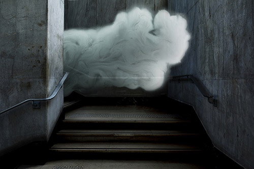 Corinne Mercadier, Impromptu, série La nuit magnétique, 2022, 60 x 90 cm - édition de 5 (+2EA). Peinture sur verre et photographies, tirage sur papier platine fiber rag Canson.