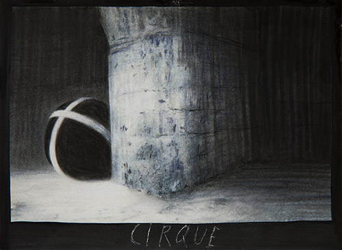 Corinne Mercadier, Cirque, série Éternel retour, 2020. pièce unique – 12,5 x 9 cm. Dessin sur photographie, impression jet d’encre, crayon de couleurs, gouache, encre.