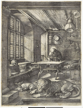 Albrecht Dürer, Saint Jérôme dans sa cellule, 1514, burin, musée Condé, EST 234. ©RMN-Grand Palais Domaine de Chantilly-René Gabriel Ojéda.