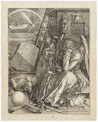 Albrecht Dürer (Nuremberg, 1471 – Nuremberg, 1528), Melencolia I, 1514 (La Mélancolie). Gravure sur cuivre au burin. Chantilly, musée Condé, EST 232. ©RMN-Grand Palais Domaine de Chantilly-René Gabriel Ojéda.