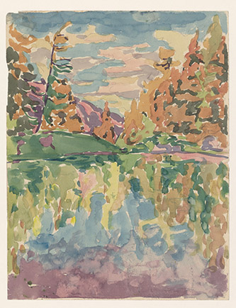Alberto Giacometti, Arbres au bord du lac, c. 1919. Aquarelle et crayon graphite sur papier, 29 x 22 cm. Fondation Giacometti. © Succession Alberto Giacometti / ADAGP, Paris 2022.