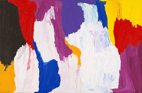 Sally Gabori, Dibirdibi Country, 2008. Peinture polymère synthétique sur toile de lin, 198 × 304 cm. National Gallery of Victoria, Melbourne, Australie. Acquisition, NGV Supporters of Indigenous Art, 2010. © The Estate of Sally Gabori. Photo : © National Gallery of Victoria.