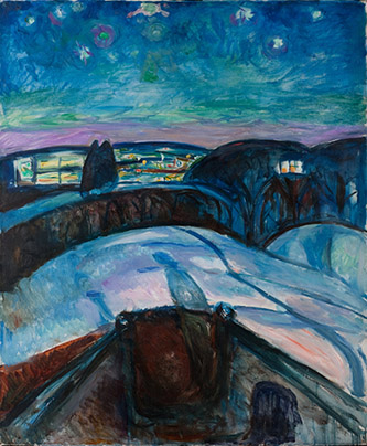 Edvard Munch, Nuit étoilée, 1922-1924. Huile sur toile, 120.5 x 100 cm. Oslo, Munchmuseet. Photo ©: CC BY 4.0 Munchmuseet.
