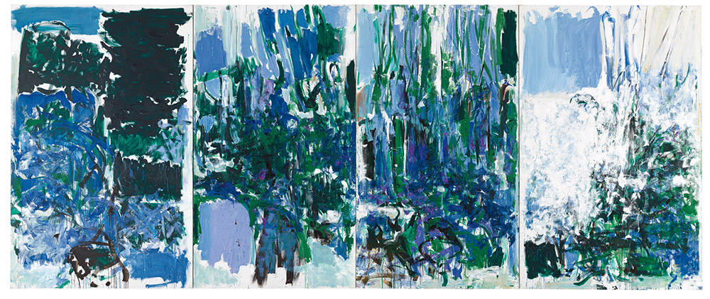 Joan Mitchell, Quatuor II for Betsy Jolas, 1976. Huile sur toile, 279,4 × 680,7 cm. Paris, Centre Pompidou, en dépôt au Musée de Grenoble. © The Estate of Joan Mitchell.