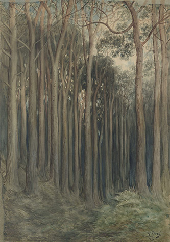 Gustave Doré (1832 – 1883), Vue de la forêt à Westbridge, 1879. Aquarelle et gouache sur un tracé au graphite. – 744 × 625 mm. Fondation Custodia, Collection Frits Lugt, Paris, inv. 1987-T.9.