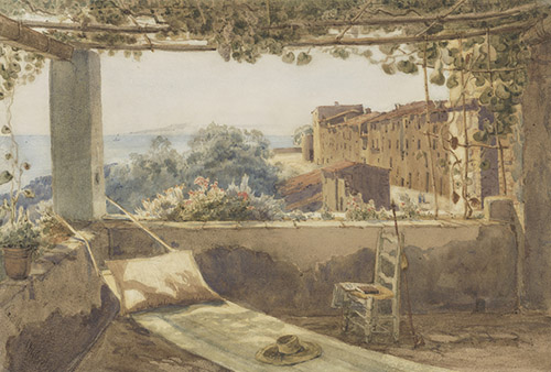 François Marius Granet (1775 – 1849), Terrasse à Castellar, 1846. Aquarelle sur un tracé au graphite. – 165 × 241 mm. Fondation Custodia, Collection Frits Lugt, Paris, inv. 2022-T.71.