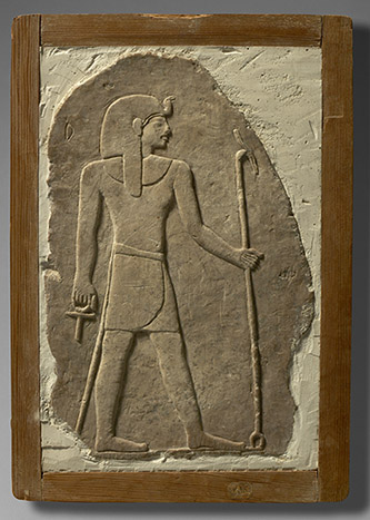 Roi debout dans l'attitude de la marche, Egypte, bois et calcaire, CO. 1050. © musée Rodin, ph. C. Baraja.