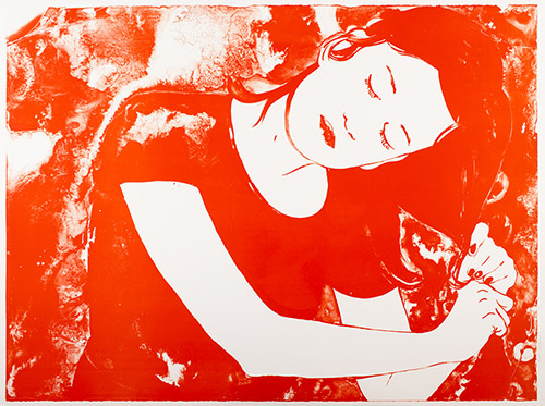Françoise Pétrovitch, Se coiffer, 2016. Lithographie, 120 x 160 cm, édition MEL Publisher. © MEL Publisher, Courtesy Semiose, Paris. © Adagp, Paris, 2020.