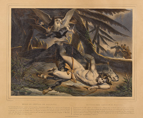 Louis Boulanger, Mort du cheval de Mazeppa, lithographie, 1839, © Maisons de Victor Hugo Paris-Guernesey Paris Musées.