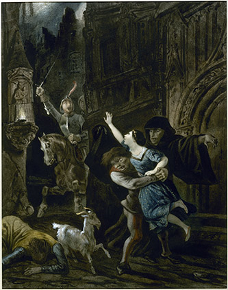 Louis Boulanger, Claude Frollo et la Esmeralda, Illustration de " Notre-Dame de Paris", vers 1831, © Maisons de Victor Hugo Paris-Guernesey Paris Musées.
