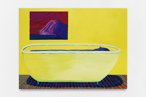 Benjamin Swaim, La salle de bain jaune, 2022. Huile sur toile, 97 x 130 cm. Courtesy de l’artiste.