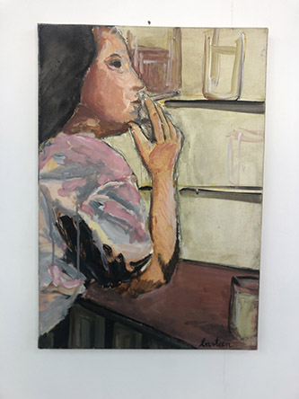 Bastien Cosson, Femme qui fume, 2007. Huile sur toile, 37,5 x 54 cm. Courtesy de l’artiste et Palette Terre.