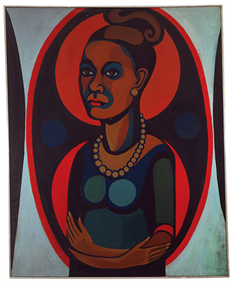 Faith Ringgold, Early Works #25: Self-Portrait, 1965. Huile sur toile, 127 x 101,6 cm. Brooklyn Museum; Gift of Elizabeth A. Sackler, 2013.96. © Faith Ringgold / ARS, NY and DACS, London, courtesy ACA Galleries, New York 2022.
