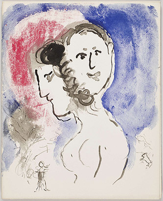 Marc Chagall, Lettres d'hivernage, poèmes de Léopold Sédar Senghor illustrés par Marc Chagall, 1973. Texte imprimé, accompagné de huit lithographies sur papier, format lithographies : 24 x 30 cm. N° inventaire 70.2021.63.30.1-12.