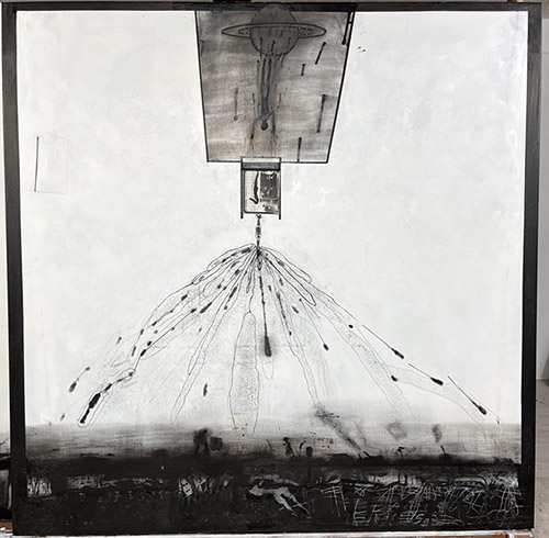 Eugenio Tellez, Le trapèze saturnien, 2022. Huile sur toile, 180 x 180cm, photo Suzanne Nagy.