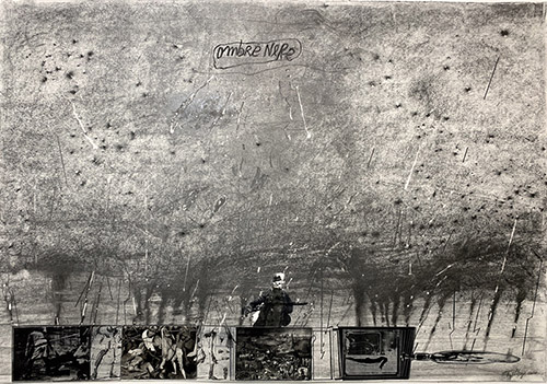 Eugenio Tellez, Ombre nerre, 2020. Crayon graphite, collage, film kodalith, photo sur papier fabriano, 81 x 116cm, photo Atelier Tellez.
