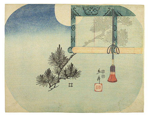 Utagawa Hiroshige (1797-1858), Sans titre [Pin sous la pleine lune, à travers un store], Vers 1849-1852, éditeur Sanoya Kihei, 23,5 x 30,2 cm. © Fundacja Jerzego Leskowicza / Dominique Baliko.