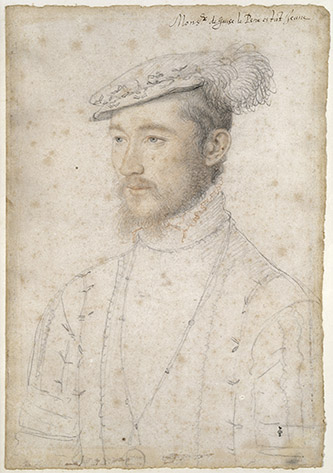 François Clouet (Paris, vers 1515 – Paris, 1572), François de Lorraine, duc d’Aumale puis de Guise (1519-1563), Vers 1547. Pierre noire et sanguine. Musée Condé, MN 76.