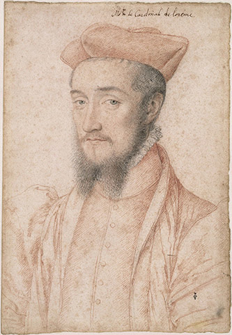 François Clouet (Tours, vers 1515 – Paris, 1572), Charles, cardinal de Guise puis de Lorraine (1524-1574), Vers 1550. Pierre noire et sanguine. Musée Condé, MN 77.