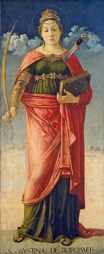 Giovanni Bellini, Sainte Justine, vers 1470, tempera sur bois, 128,4 x 54,5 cm, Museo Bagatti Valsecchi, Milan. Photo © Electa / Bridgeman Images.