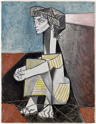 Pablo Picasso, Jacqueline aux mains croisées, 1954. Huile sur toile, 116 x 88,5 cm. Musée national Picasso-Paris, Dation Jacqueline Picasso, 1990. MP1990-26. © Succession Picasso 2022.