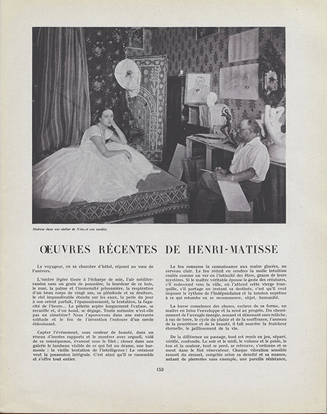 Cahiers d'art, 1926, N°7, Page 153 « OEuvres récentes de Henri Matisse ». © Editions Cahiers d’Art, Paris 2023.