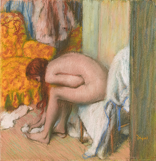 Edgar Degas, Femme à sa toilette essuyant son pied gauche, En 1886. Pastel sur carton. H. 54,3 ; L. 52,4 cm. 1911, legs, comte Isaac de Camondo. © Musée d’Orsay, Dist. RMN-Grand Palais / Patrice Schmidt.