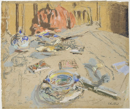 Edouard Vuillard, La Table servie, Vers 1915. Pastel sur papier beige, H. 26,7 ; L. 31,9 cm. © Musée d’Orsay, Dist. RMN-Grand Palais / Patrice Schmidt.