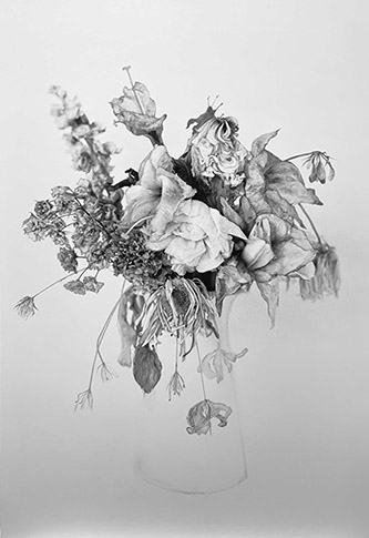 Anne-Lise Broyer, Amaryllis, 2022. Dessin à la mine de graphite sur tirage argentique, 50 x 60 cm. © Anne-Lise Broyer, courtesy 110 Galerie.