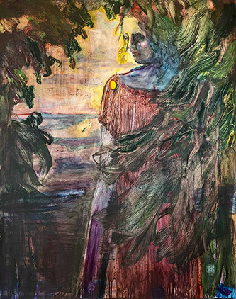 Sarah Jérôme, Incipit, 2022. Huile sur papier calque, 152 x 120 cm. courtesy Galerie Vazieux.