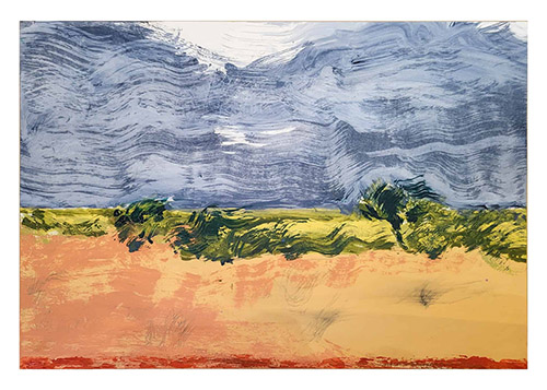 Marine Wallon, Point rouge ligne jaune XV, 2022. Crayon et huile sur papier, 45 x 65 cm. courtesy de l'artiste et de la galerie Catherine Issert © Nicolas Brasseur.