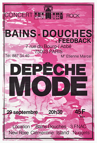Affiche de concert de Depêche Mode aux Bains-Douches, 29 septembre 1981. © Loulou Picasso – Photo Rebecca Fanuele.