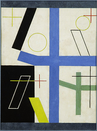 Sophie Taeuber, Quatre espaces à croix brisée, 1932. Gouache sur papier. Photo J.P. Pichon, droits Fondation Arp.
