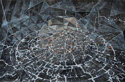 Pancho Quilici, Un essai divergent, 2017, technique mixte sur toile, 50 x 76 cm