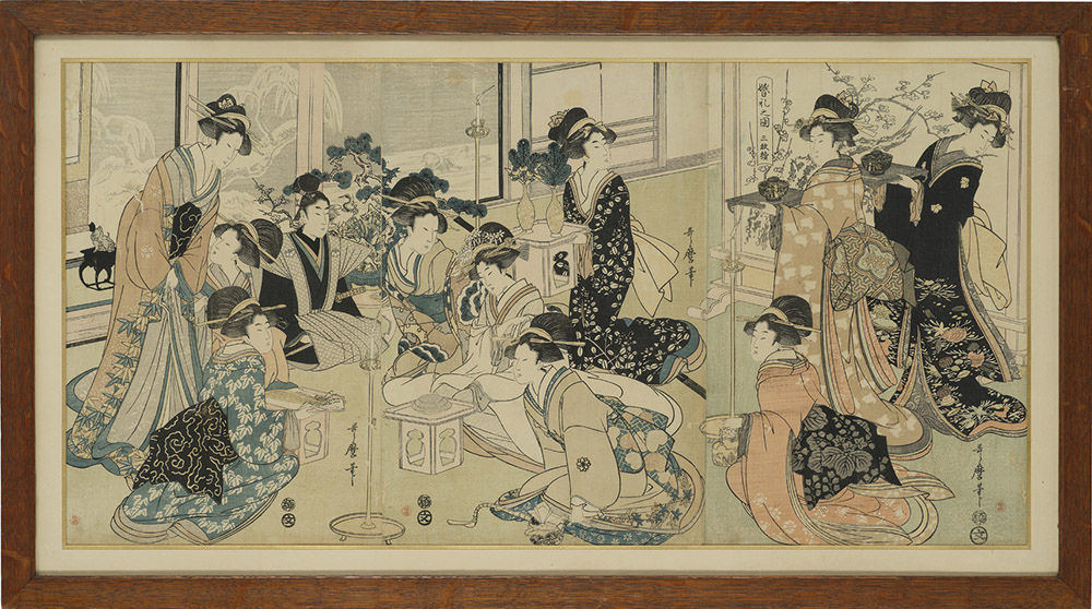 Utamaro KITAGAWA. Cérémonie de mariage. Japon, période Edo (1603-1868), vers 1805. Xylographie polychrome sur papier. © Les Arts Décoratifs / Photo : Christophe Dellière. 