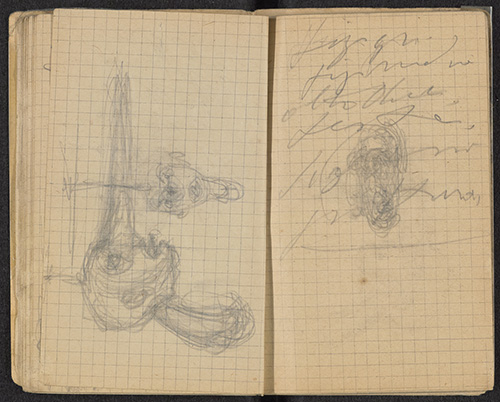 Alberto Giacometti, Le Nez, 1946 – 1947. Crayon graphite sur page de carnet, 16,2 x 10,7 x 1 cm.Fondation Giacometti. © Succession Alberto Giacometti / Adagp, Paris 2023.